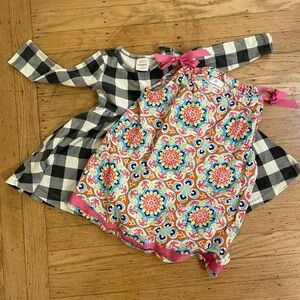 Hanna Andersson Colorful Patterned Dress and Black Checkered Dress Set